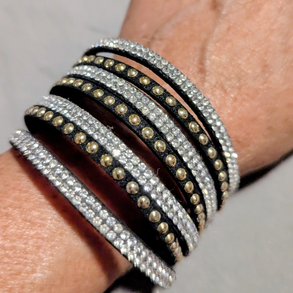 Rhinestone Silver and Gold Cuff Bracelet